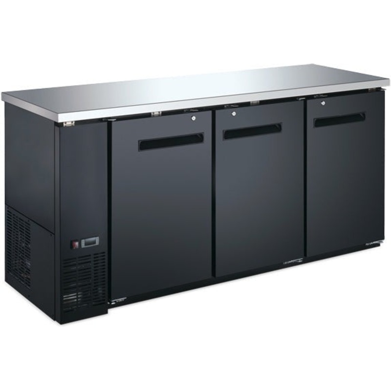 Aurora - 73" 120V Black Stainless Steel Commercial Triple Solid Door Back Bar Cooler, 19.6 Cu. Ft. - 59061