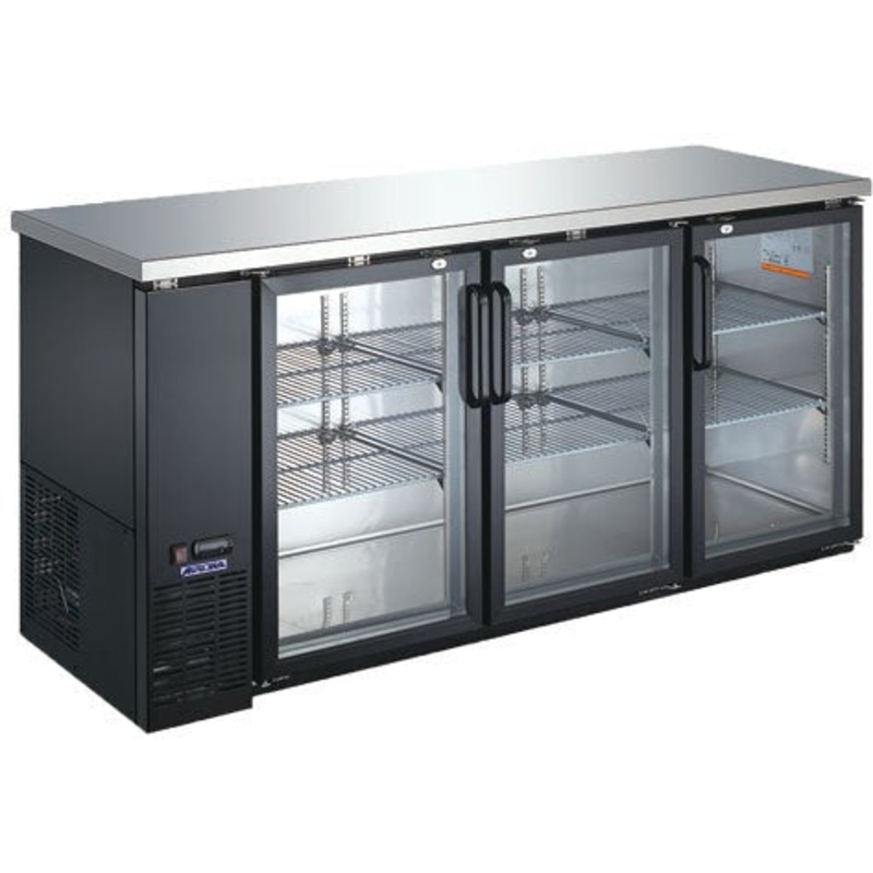 Aurora - 73" 120V Commercial Triple Glass Door Back Bar Cooler, 19.6 Cu. Ft. - 59062