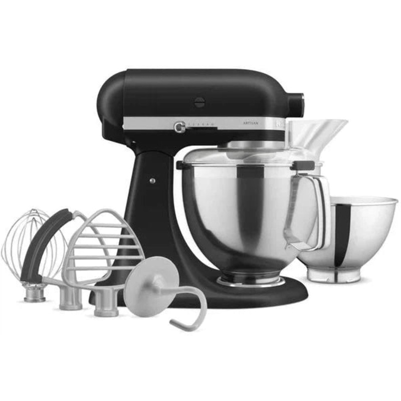 KitchenAid - 5 QT Black Matte Artisan Tilt-Head Stand Mixer with Premium Accessory Pack - KSM195PSBM