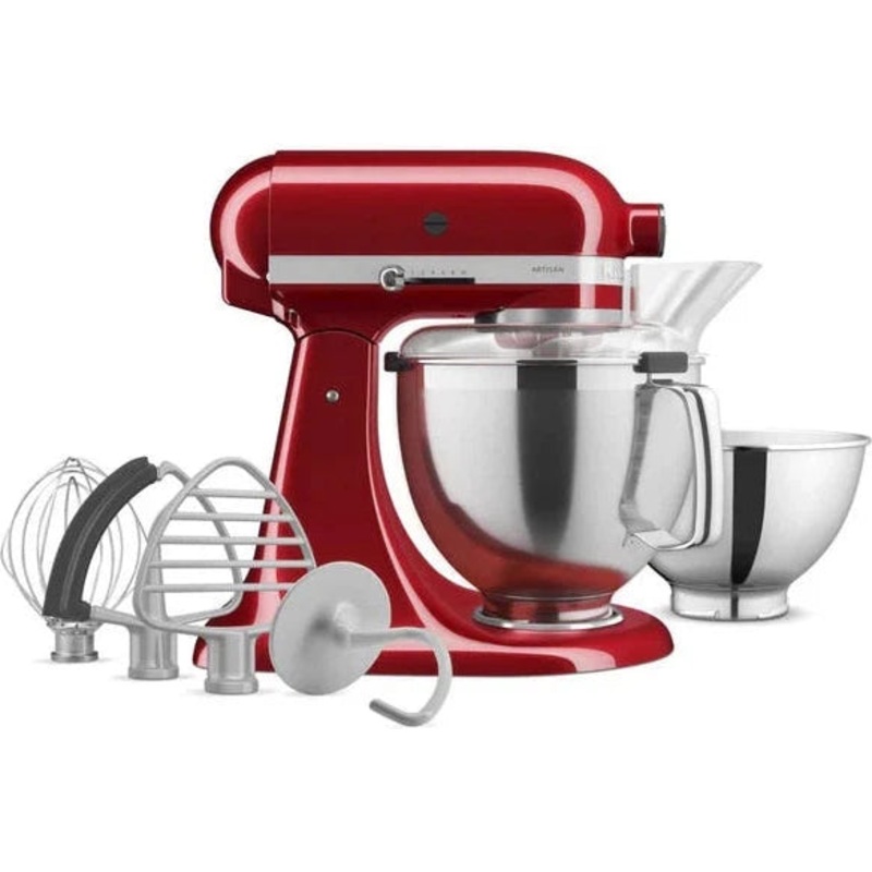 KitchenAid - 5 QT Candy Apple Red Artisan Tilt-Head Stand Mixer with Premium Accessory Pack - KSM195PSCA
