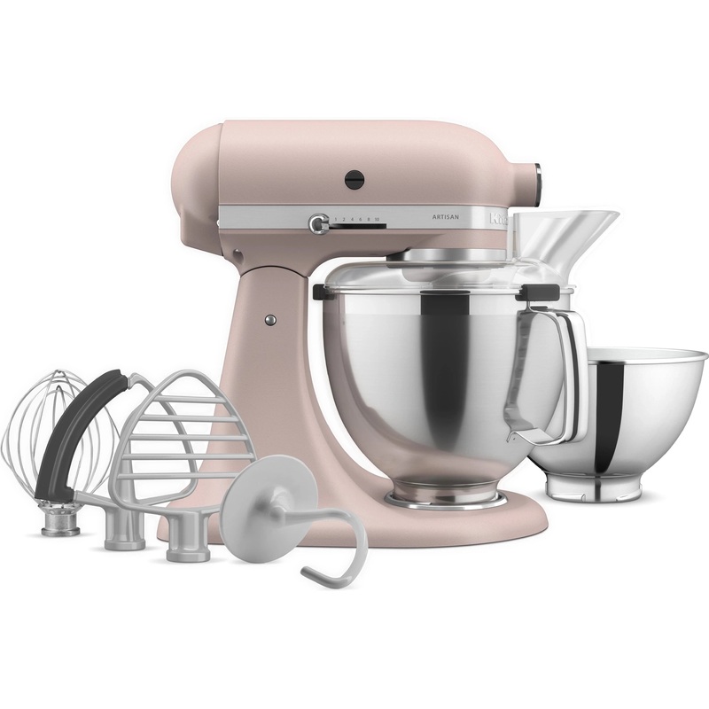 KitchenAid - 5 QT Feather Pink Artisan Tilt-Head Stand Mixer with Premium Accessory Pack - KSM195PSFT