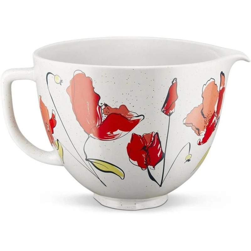 KitchenAid - 5 QT Poppy Ceramic Bowl with Handle for Tilt Head Mixers - KSM2CB5PPY