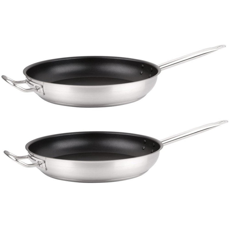 Omcan - 12" Non-stick Stainless Steel Fry Pan with Help Handle, Pack of 2 - 85274