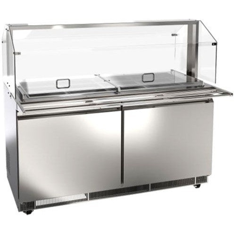 Omcan -  60" Stainless Steel Refrigerated Salad Bar / Cold Food Table with Sneeze Guard, Tray Slide and Pan Covers - 50089