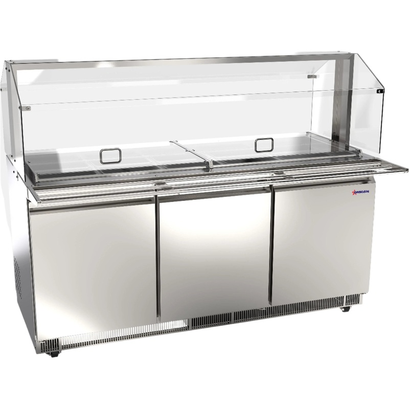 Omcan -  71" Stainless Steel Refrigerated Salad Bar / Cold Food Table with Sneeze Guard, Tray Slide and Pan Covers - 50090