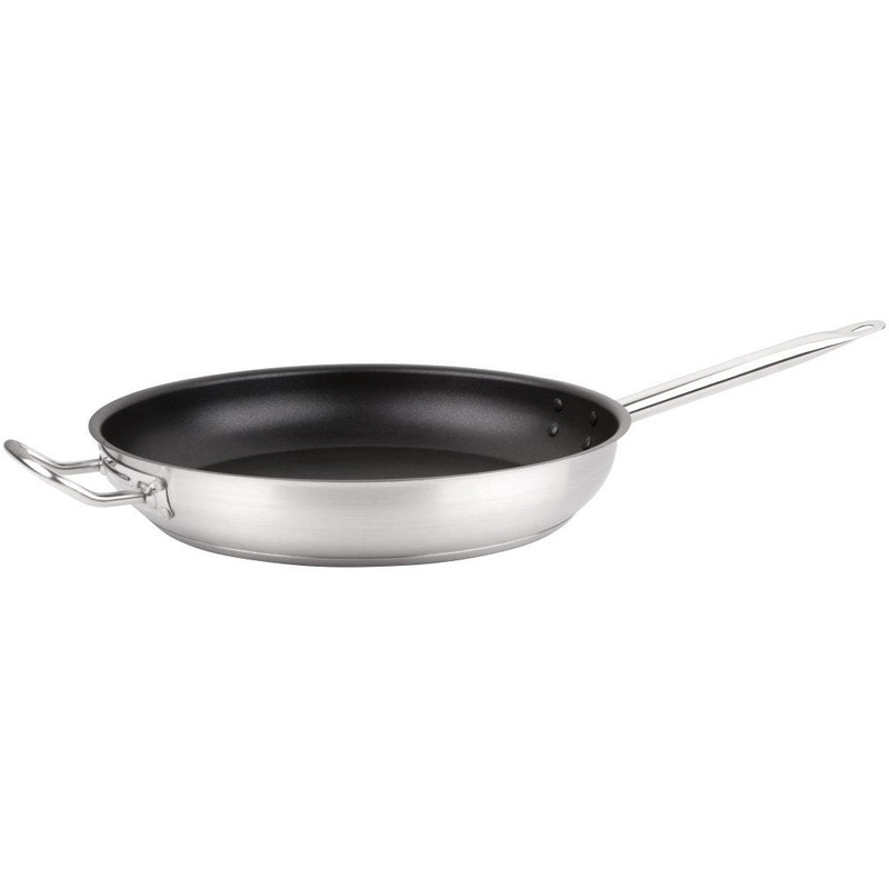 Omcan - 14" Non-stick Stainless Steel Fry Pan with Help Handle, Pack of 2 - 85275