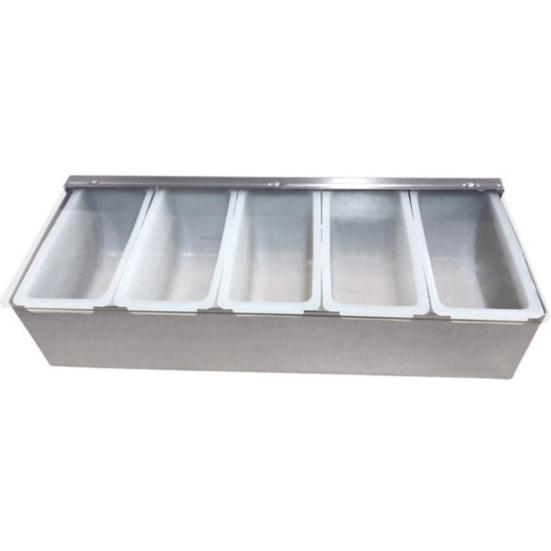Omcan  - 5 Compartment Stainless Steel Condiment Holder with Clear Cover, Pack of 5 - 80866