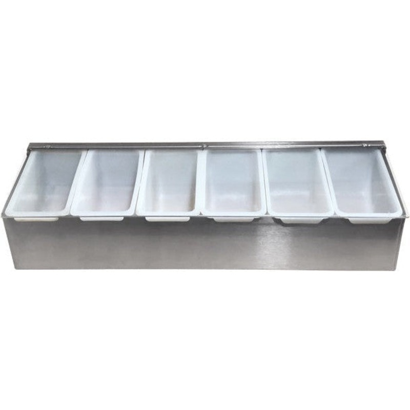 Omcan  - 6 Compartment Stainless Steel Condiment Holder with Clear Cover, Pack of 5 - 80867