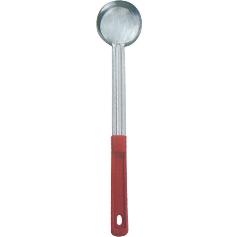 Omcan - 2 Oz One-Piece Stainless Steel Solid Portion Control Spoon with Red Handle, Pack of 60 - 80777