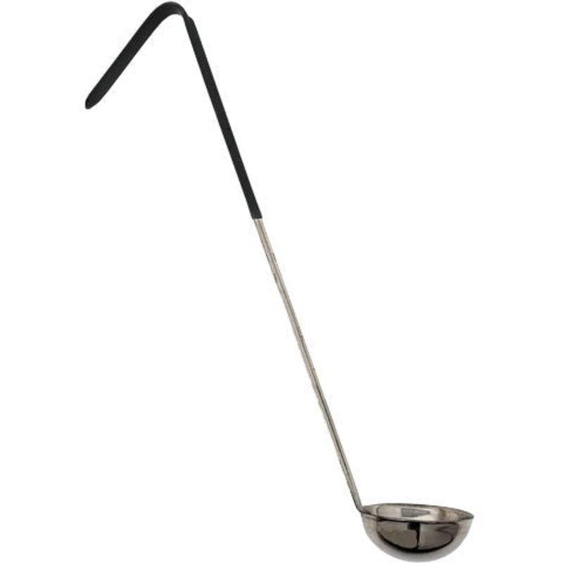 Omcan - 6 Oz One-Piece Stainless Steel Ladle with Black Handle, Pack of 30 - 80765