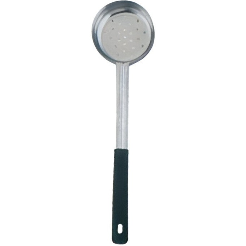 Omcan - 6 Oz One-Piece Stainless Steel Perforated Portion Control Spoon with Black Handle, Pack of 40 - 80785