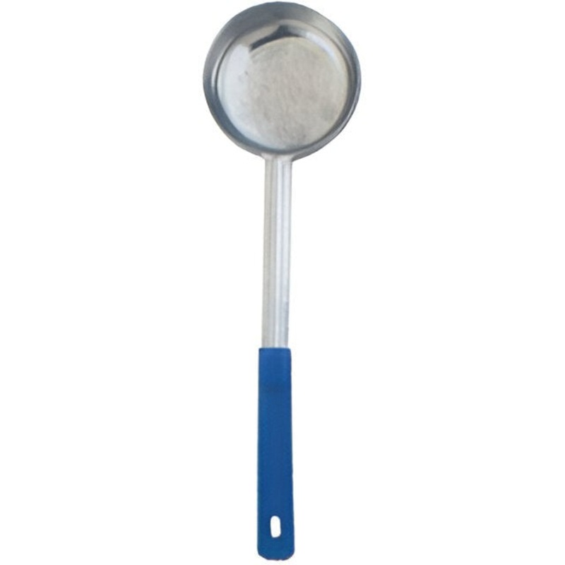 Omcan - 8 Oz One-Piece Stainless Steel Solid Portion Control Spoon with Blue Handle, Pack of 30 - 80781