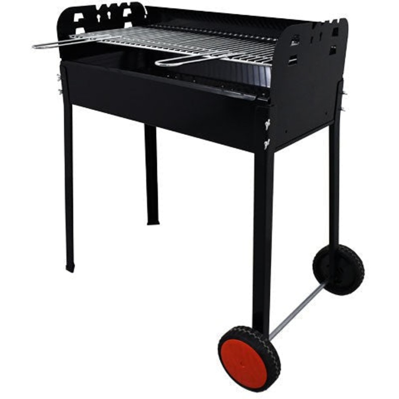 Omcan - 34.6 x 18.9 Painted Steel Charcoal BBQ Grill with Double Braizer and 2 Wheels - CE-IT-0154