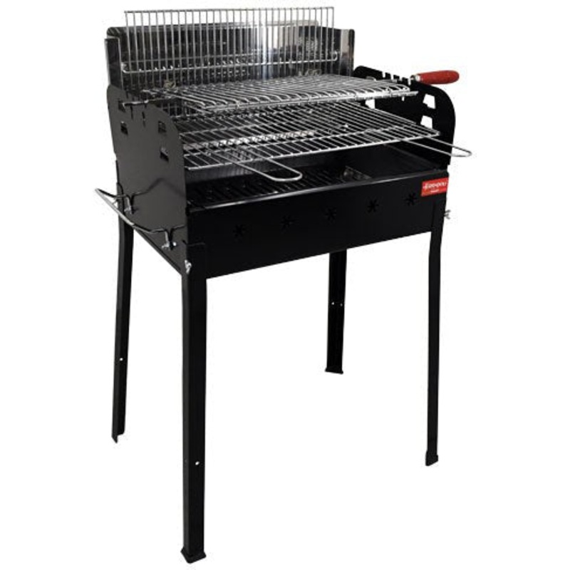 Omcan - 40.2 x 20.1 Painted Steel Charcoal BBQ Grill with Stainless Steel Double Grid and Central Rod for Vertical Cooking - CE-IT-0155