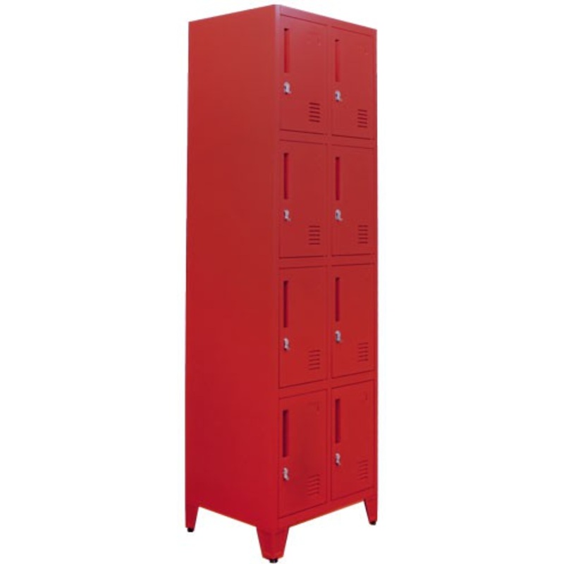 Omcan - 78" x 23" x 18" Red 4-Tier Steel Ventilated 2 Bank Cabinet Locker - 48882