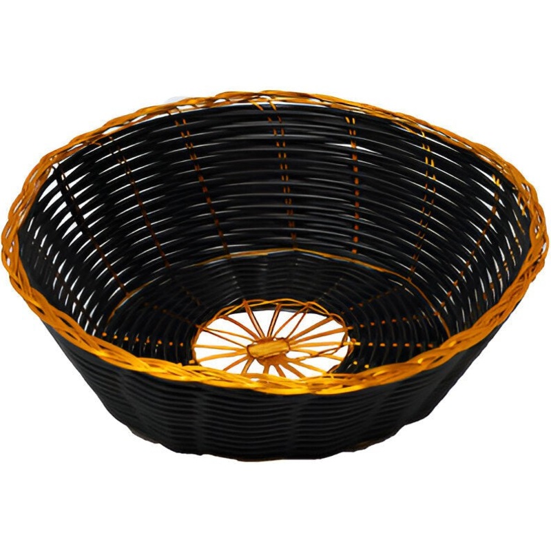 Omcan - 8.25" x 2.25" Round Woven Basket Black With Golden Trim, Pack of 20 - 47192