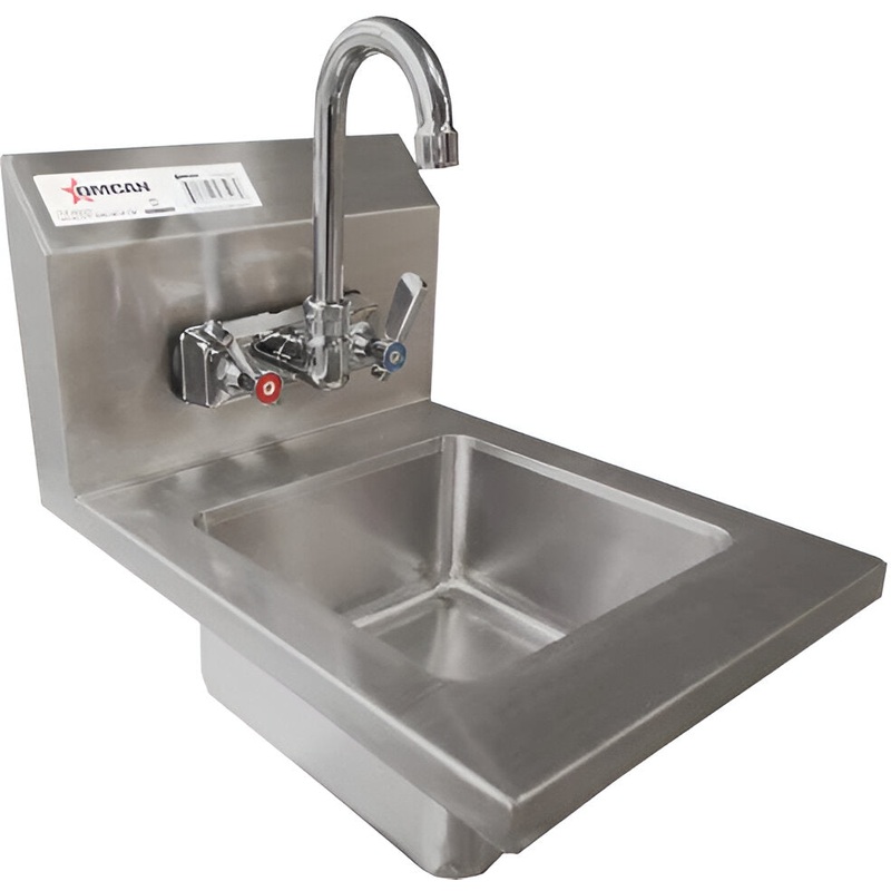 Omcan - Wall Mounted Hand Sink with 4" Low Lead Gooseneck Faucet - 46507
