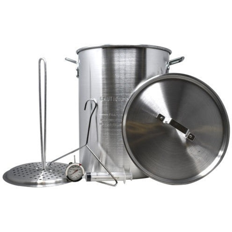 Omcan - 30 Qt Turkey Fryer and 10 Qt Fish Fryer/Boiler/Steamer Pack with Lid, 2 Baskets/Rack/Hook/Thermometer and Injector - 47172