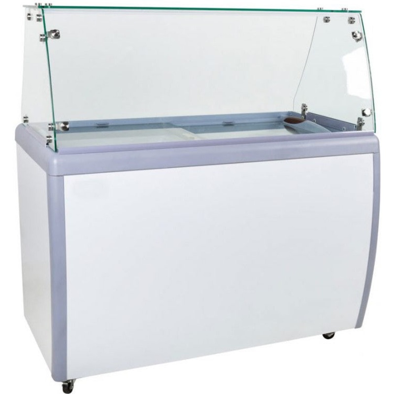 Omcan - 49" Ice Cream Dipping Cabinet / Freezer with Flat Sneeze Guard and 290 L Capacity - 44588
