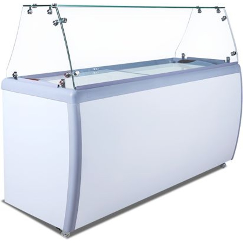 Omcan - 60" Ice Cream Dipping Cabinet / Freezer with Flat Sneeze Guard and 370 L Capacity - 44589