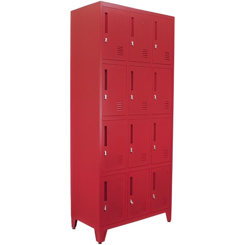 Omcan - 78" x 23" x 18" Red 4-Tier Steel Ventilated 3 Bank Cabinet Locker - 48883