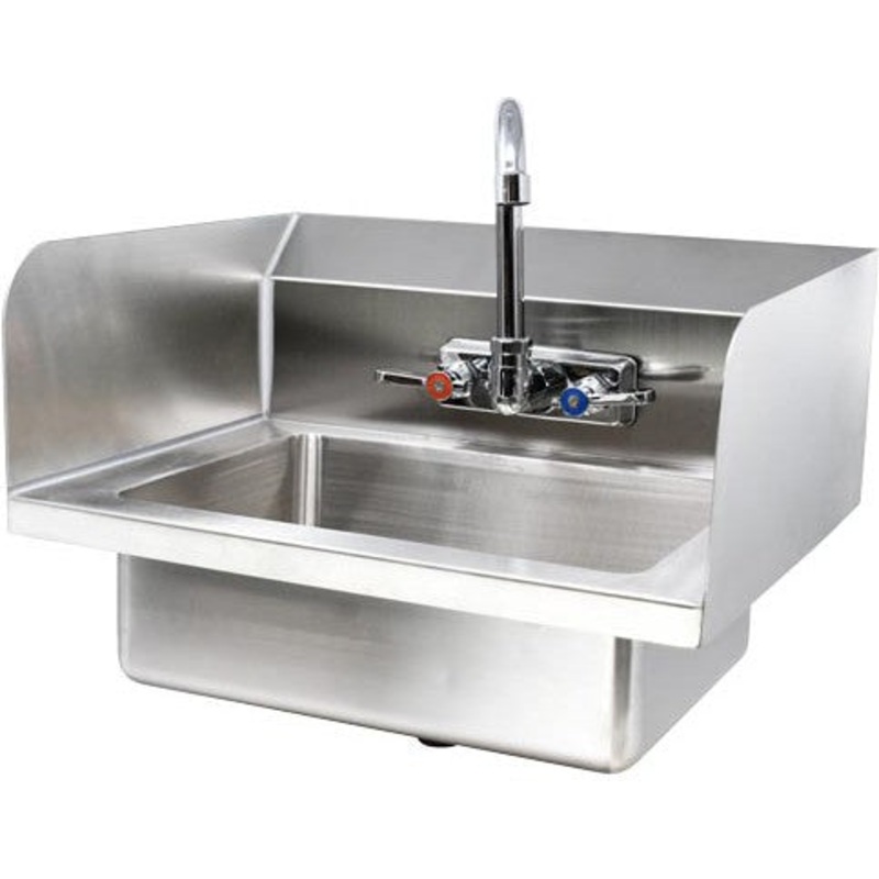 Omcan - Fabricated Wall Mounted Hand Sink with Sides Splash, 4" Faucet & Drainbasket - 44586