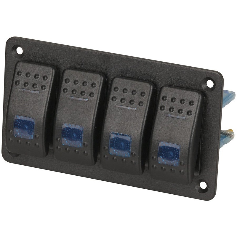 4 Way Illuminated Blue Rocker Switch Panel