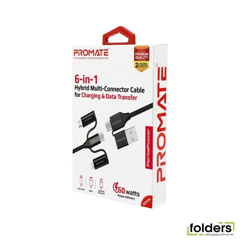 PROMATE 6-in-1 Hybrid 1.2m Multi-Connector Charging Cable