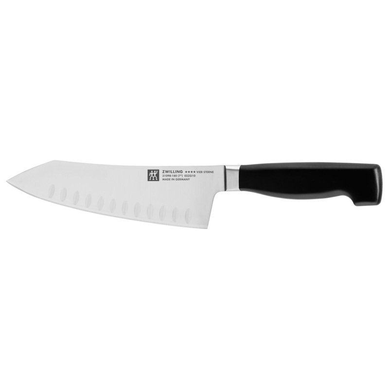 ZWILLING 7" Hollow Edge Rocking Santoku Knife, Four Star Series