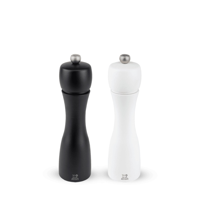 Peugeot Tahiti Set of Pepper and Salt Mill in Wood Matte Black and White 20 cm - 8in