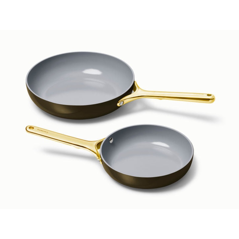 Caraway Fry Pan Duo in Black with Gold Handles