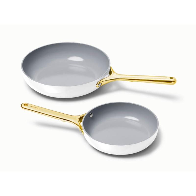 Caraway Fry Pan Duo in White with Gold Handles