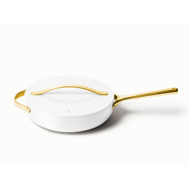 Caraway Saut Pan in White with Gold Handle