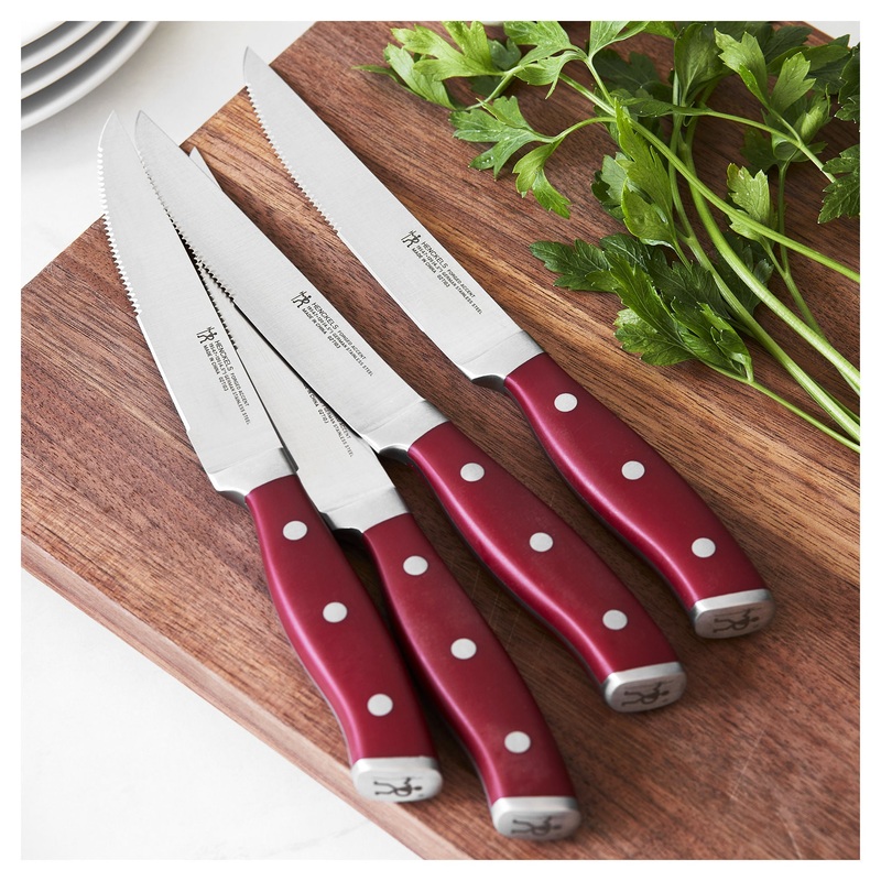 Henckels 4pc Steak Knife Set with Red Handles, Forged Accent Series