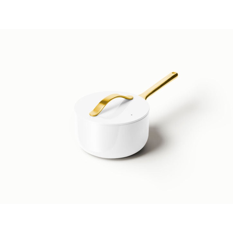 Caraway Sauce Pan in White with Gold Handle