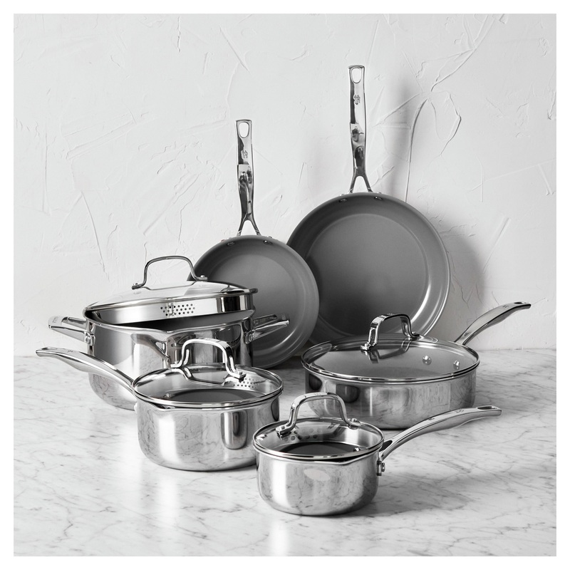 Henckels 10pc Stainless Steel Ceramic Non-Stick Cookware Set, CLAD H3 Ceramic Non-Stick Series