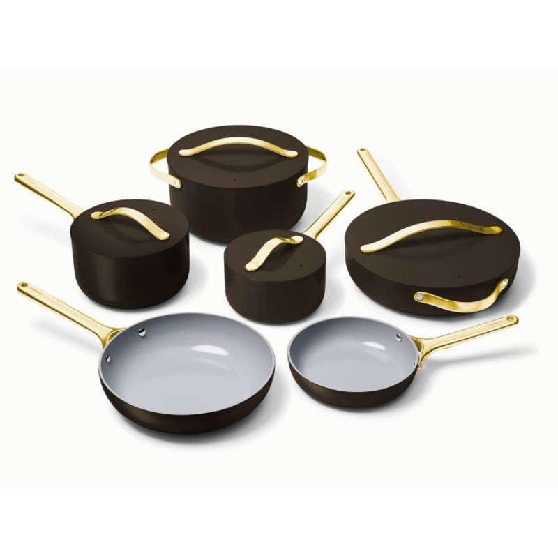 Caraway Deluxe Cookware Set in Black with Gold Handles