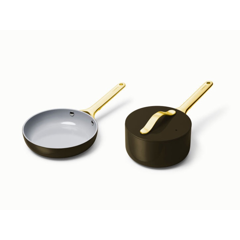 Caraway Mini Duo Cookware Set in Black with Gold Handles