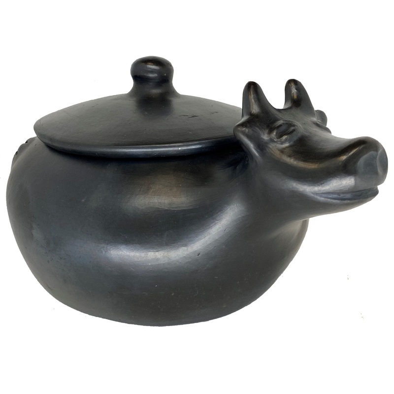 Authentic Chamba Cow Pot - Unique, All-Natural Black Clay Oven for Slow, Even Cooking Soups,  Stews, Stocks and More - Stovetop & Oven Safe - Handmade in Colombia