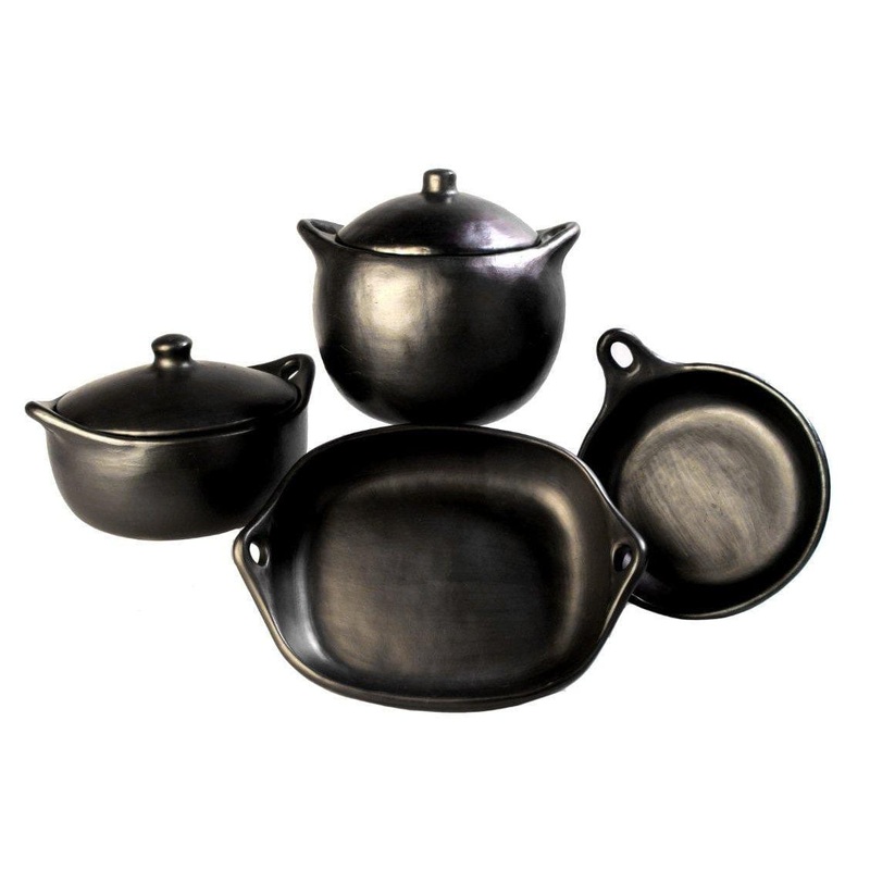 Authentic Chamba Traditional Collection 4-Piece Gift Set - Black Clay Essentials for Home Chefs - Stovetop & Oven Safe  Handmade in Colombia