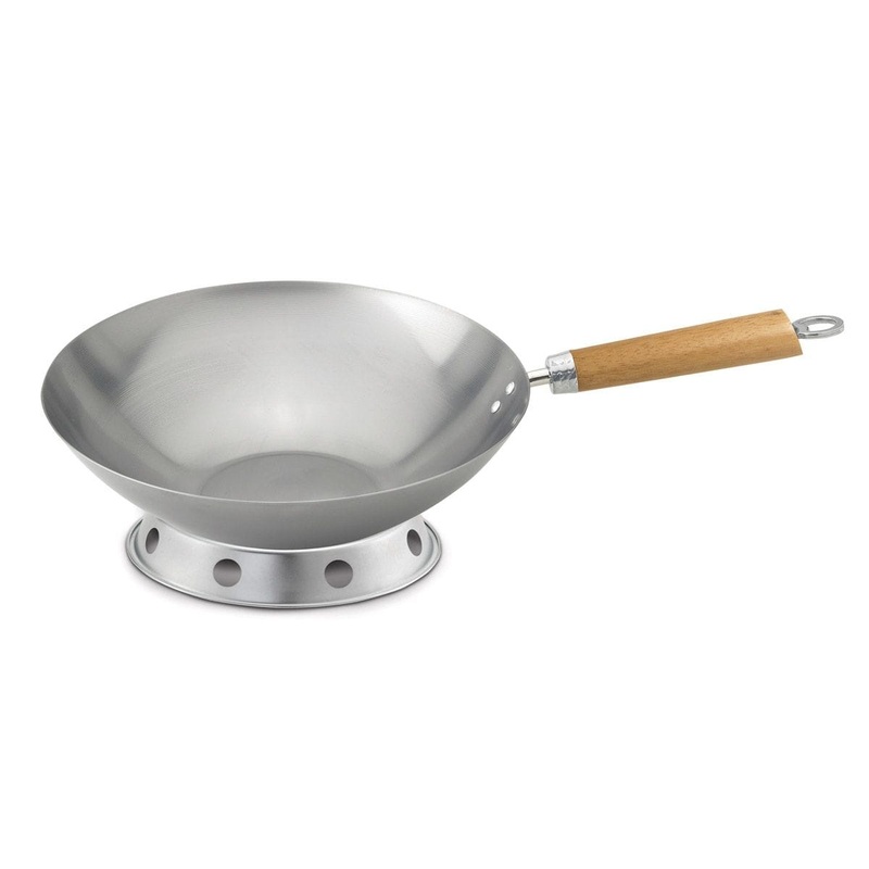 Helen's Asian Kitchen Round Bottom Carbon Steel Wok Set -  12"