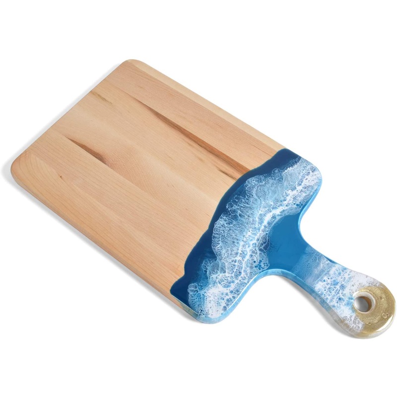 Lynn & Liana Acacia Cheese & Charcuterie Board - Unique Ocean Design Paddle, 8" x 16"