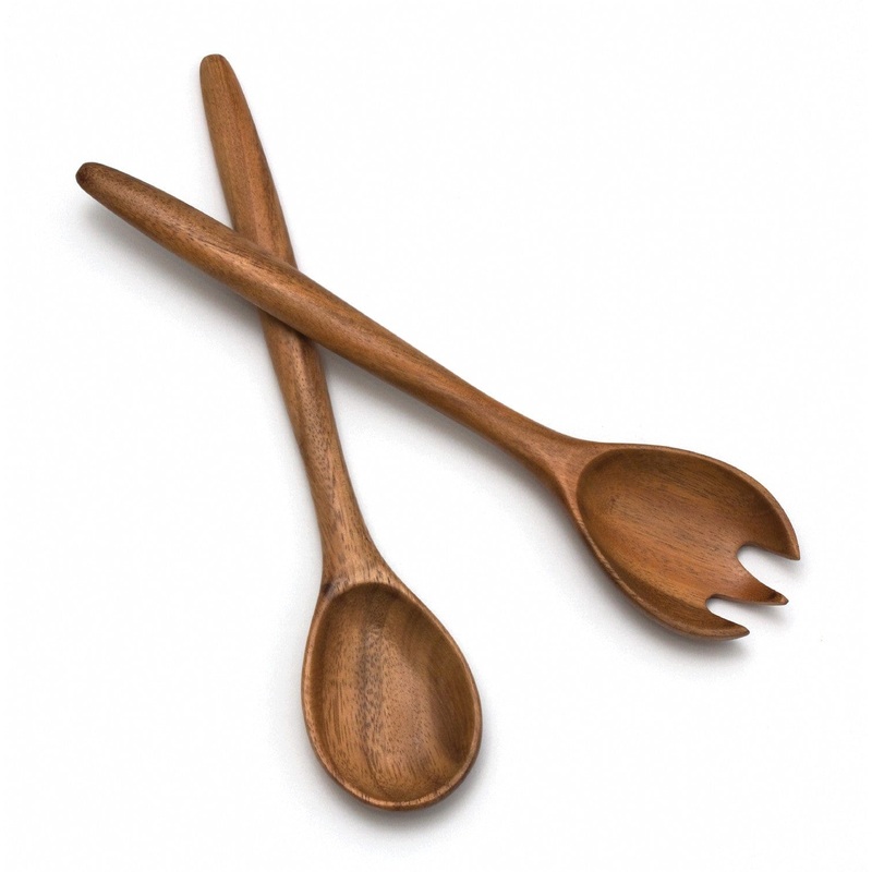 Oblong Acacia Salad Servers, 12"