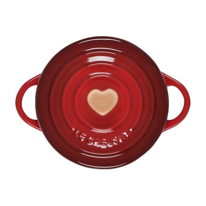 Le Creuset Mini Cocotte, Cerise with Rose Gold Heart Knob