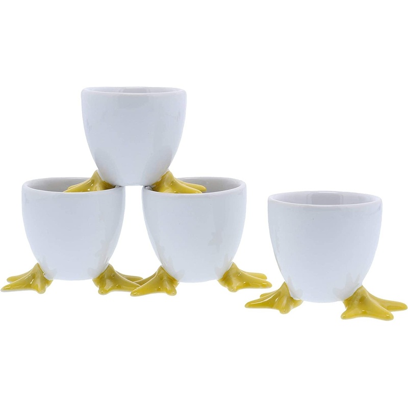 White Chicken Footed Egg Cup with Yellow Feet Set of 4