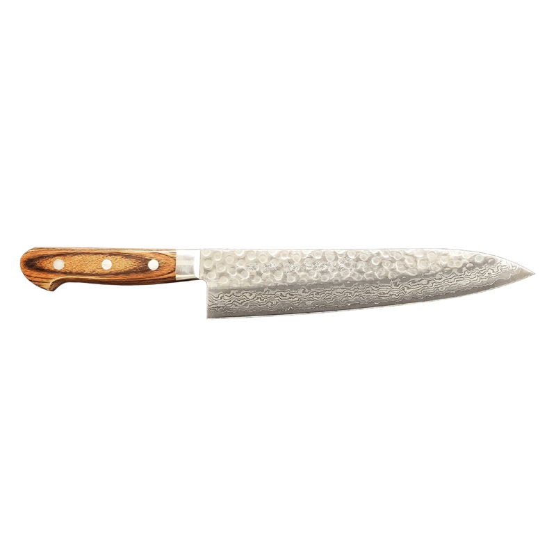 Kikuichi Warikomi Damascus Tsuchime Gyuto 8" Mahogany Handle