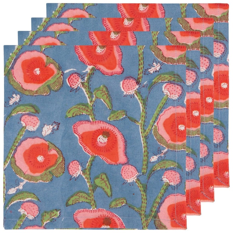 Poppy Block Cloth Napkins - Set of 4