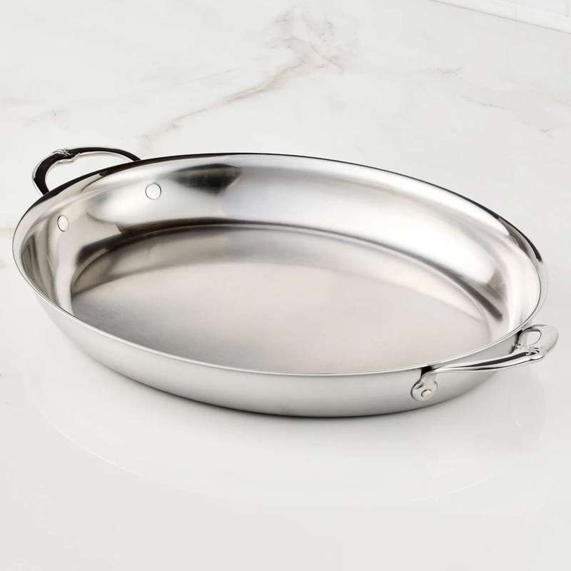Hestan Provisions Stainless Steel Large Clad Oval Roaster - 17.5" x 14"