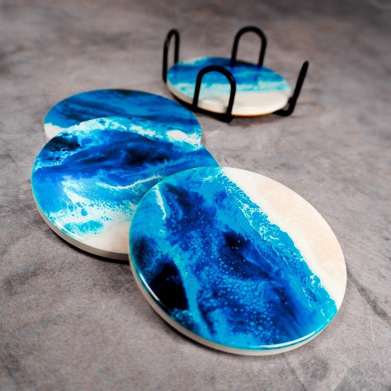 Lynn & Liana Ceramic Resin Coasters - Ocean Vibes - Set of Four