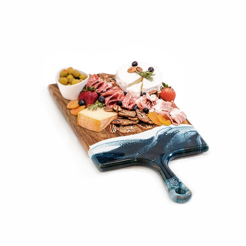 Lynn & Liana Large Acacia Cheese Board - Navy White Metallic - 10" x 20"